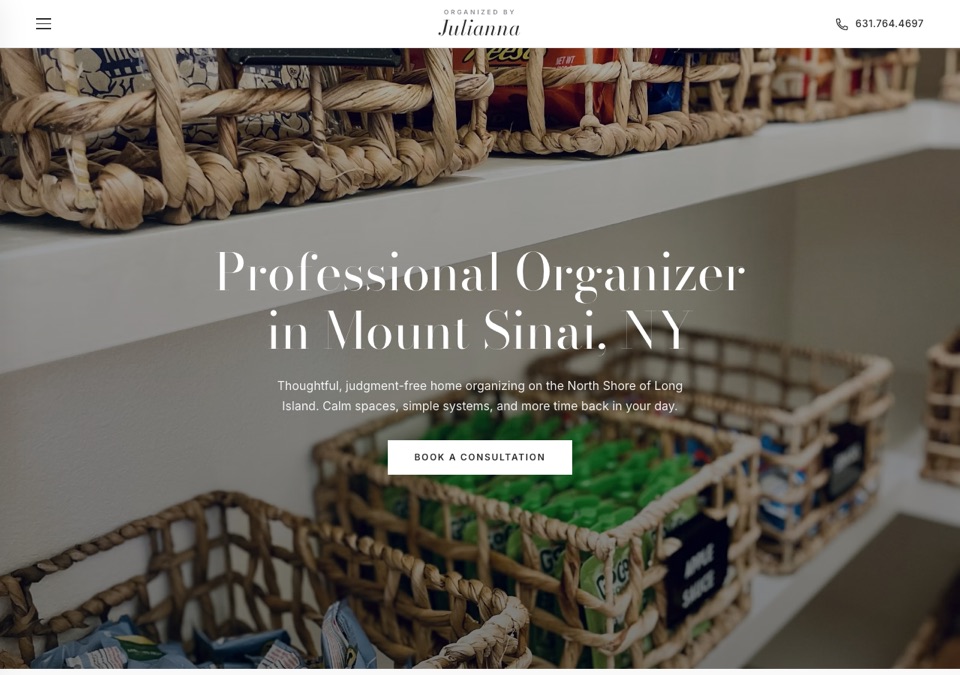 Preview of Option 1: black-and-white design with a large pantry photo and serif headline