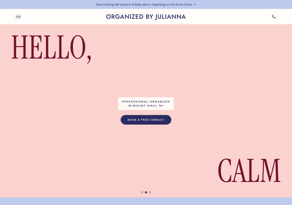Preview of Option 2: bold pink color block with giant 'Hello, Calm' lettering
