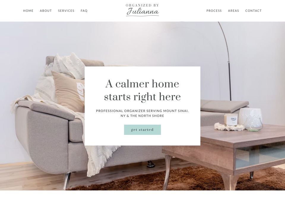Preview of Option 3: cozy sofa photo with a white box reading 'A calmer home starts right here'